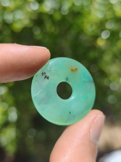 Chrysoprase Edelstein Donut Kette grün Natur GOA Boho Hippie Ethno Schutzsymbol Heilstein Sammler Unikat Mann Frau Er Sie Geschenk Anhänger