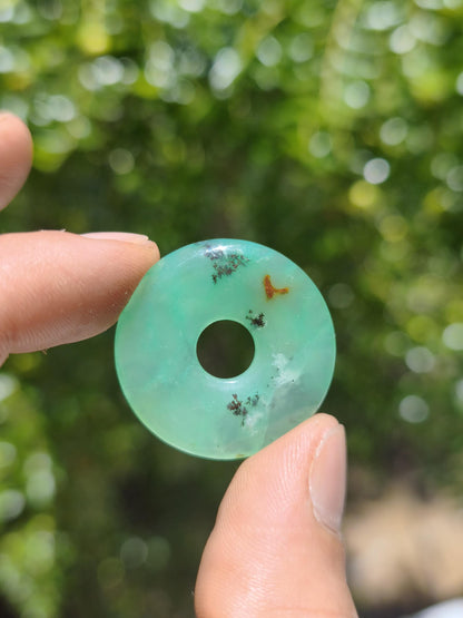 Chrysoprase Edelstein Donut Kette grün Natur GOA Boho Hippie Ethno Schutzsymbol Heilstein Sammler Unikat Mann Frau Er Sie Geschenk Anhänger
