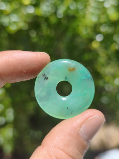Chrysoprase Edelstein Donut Kette grün Natur GOA Boho Hippie Ethno Schutzsymbol Heilstein Sammler Unikat Mann Frau Er Sie Geschenk Anhänger