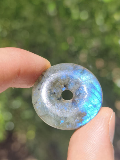 Labradorit ~ 30mm Donut ~ Edelstein Kette blau schimmernd Natur Rarität Schutzsymbol Heilstein Kristall HIPPIE GOA Boho Tibet Ethno