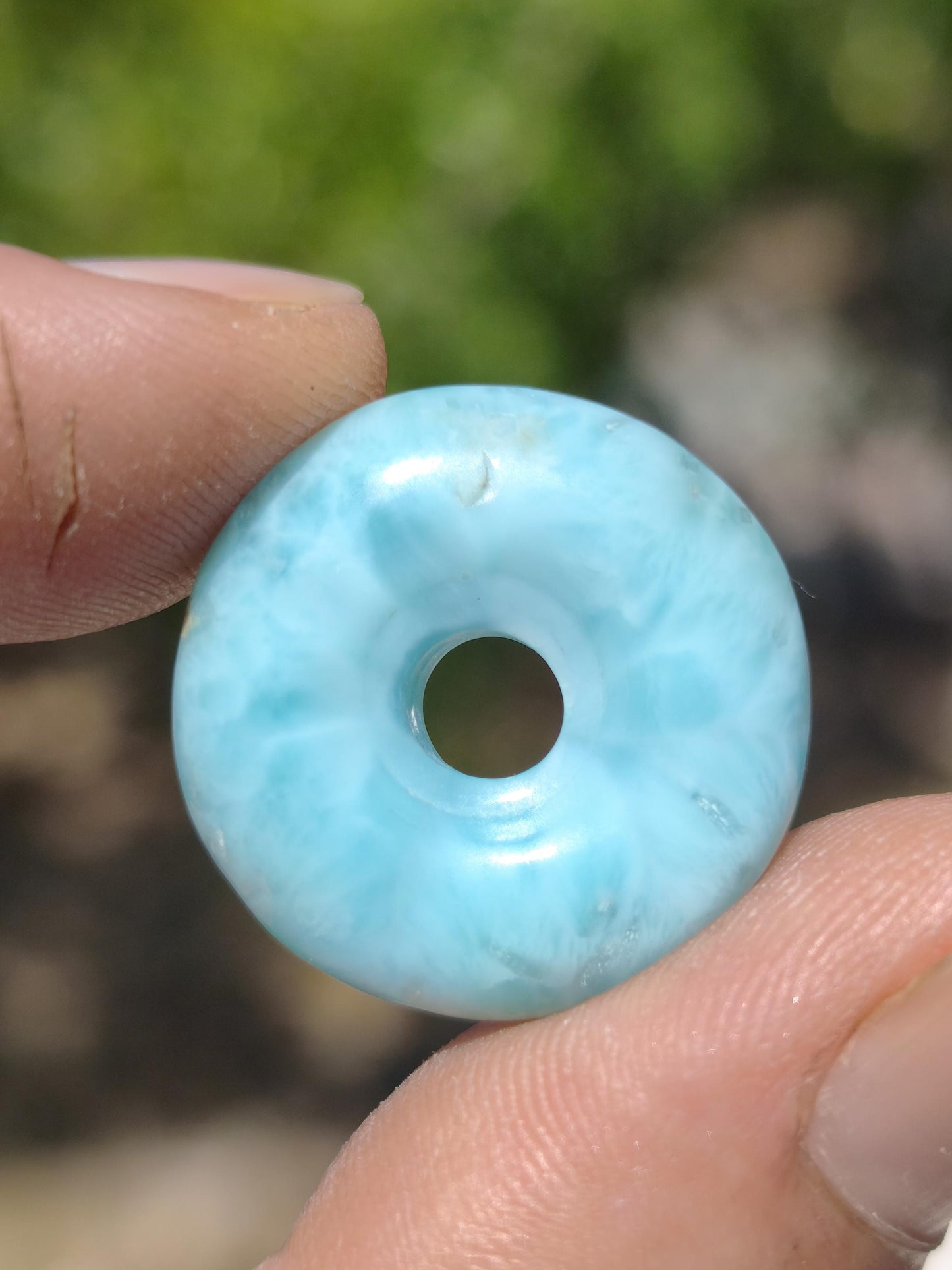 AAA Larimar Protection Donut Collier Pierre précieuse bleue Pierre de guérison Rareté Nature Femme Cadeau Homme Femme Elle Lui Énergie Force Chance
