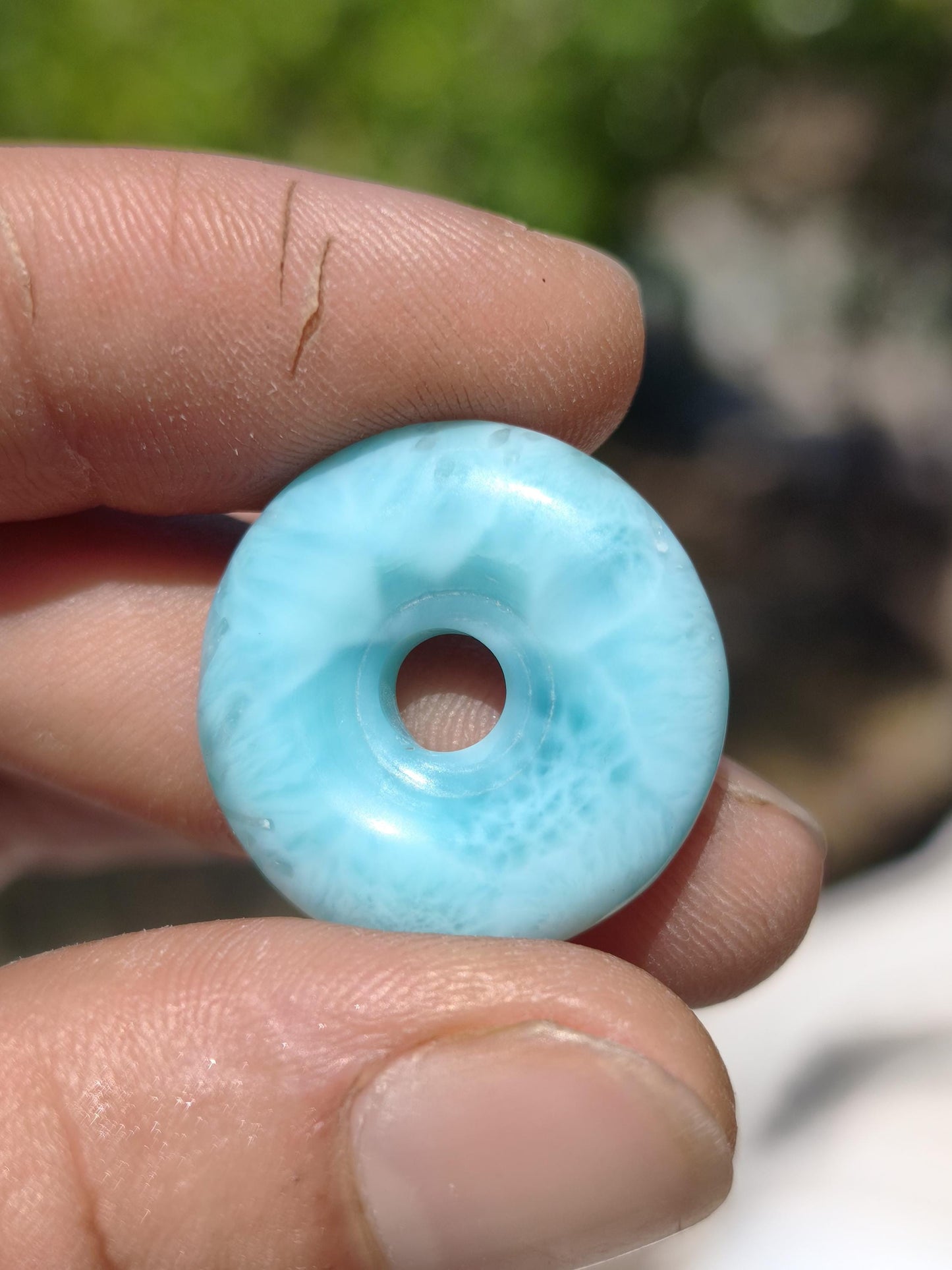 AAA Larimar Protection Donut Collier Pierre précieuse bleue Pierre de guérison Rareté Nature Femme Cadeau Homme Femme Elle Lui Énergie Force Chance