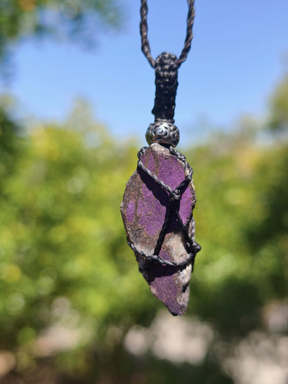 Purpurit ~ Makramee Edelstein Kette lila Natur HIPPIE GOA Boho Heilstein Kristalle Schmuck Anhänger Mann Frau Kind Geschenk Er Sie Schwester