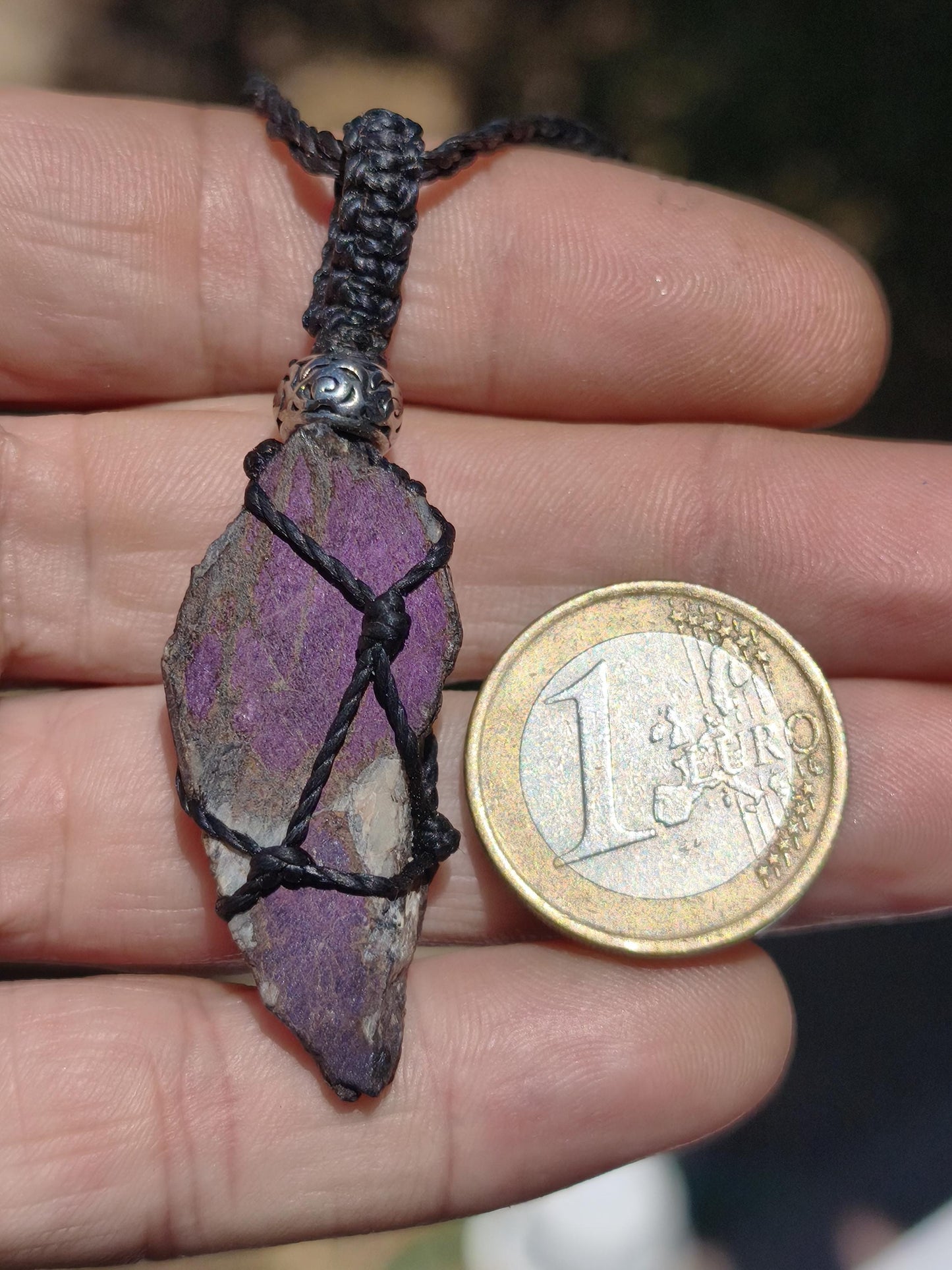 Purpurit ~ Makramee Edelstein Kette lila Natur HIPPIE GOA Boho Heilstein Kristalle Schmuck Anhänger Mann Frau Kind Geschenk Er Sie Schwester