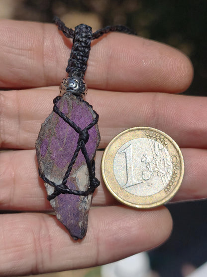 Purpurit ~ Makramee Edelstein Kette lila Natur HIPPIE GOA Boho Heilstein Kristalle Schmuck Anhänger Mann Frau Kind Geschenk Er Sie Schwester