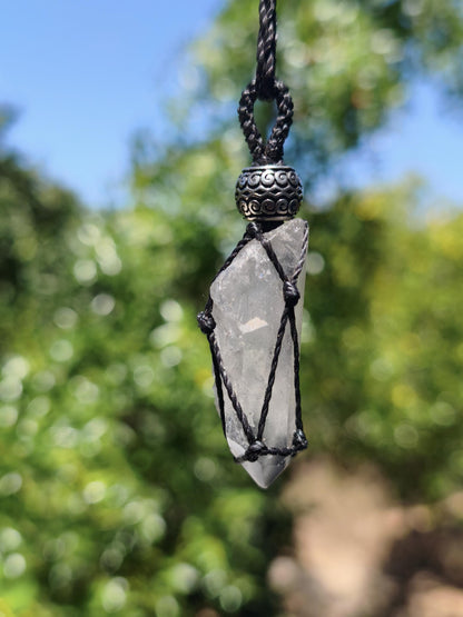 Black Phantom Quarz ~ Makramee Edelstein Kette ~HIPPIE ~GOA ~Boho ~Ethno ~Nature ~Heilstein ~roh Mineral Rarität