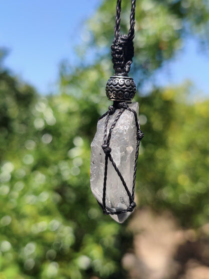 Black Phantom Quarz ~ Makramee Edelstein Kette ~HIPPIE ~GOA ~Boho ~Ethno ~Nature ~Heilstein ~roh Mineral Rarität