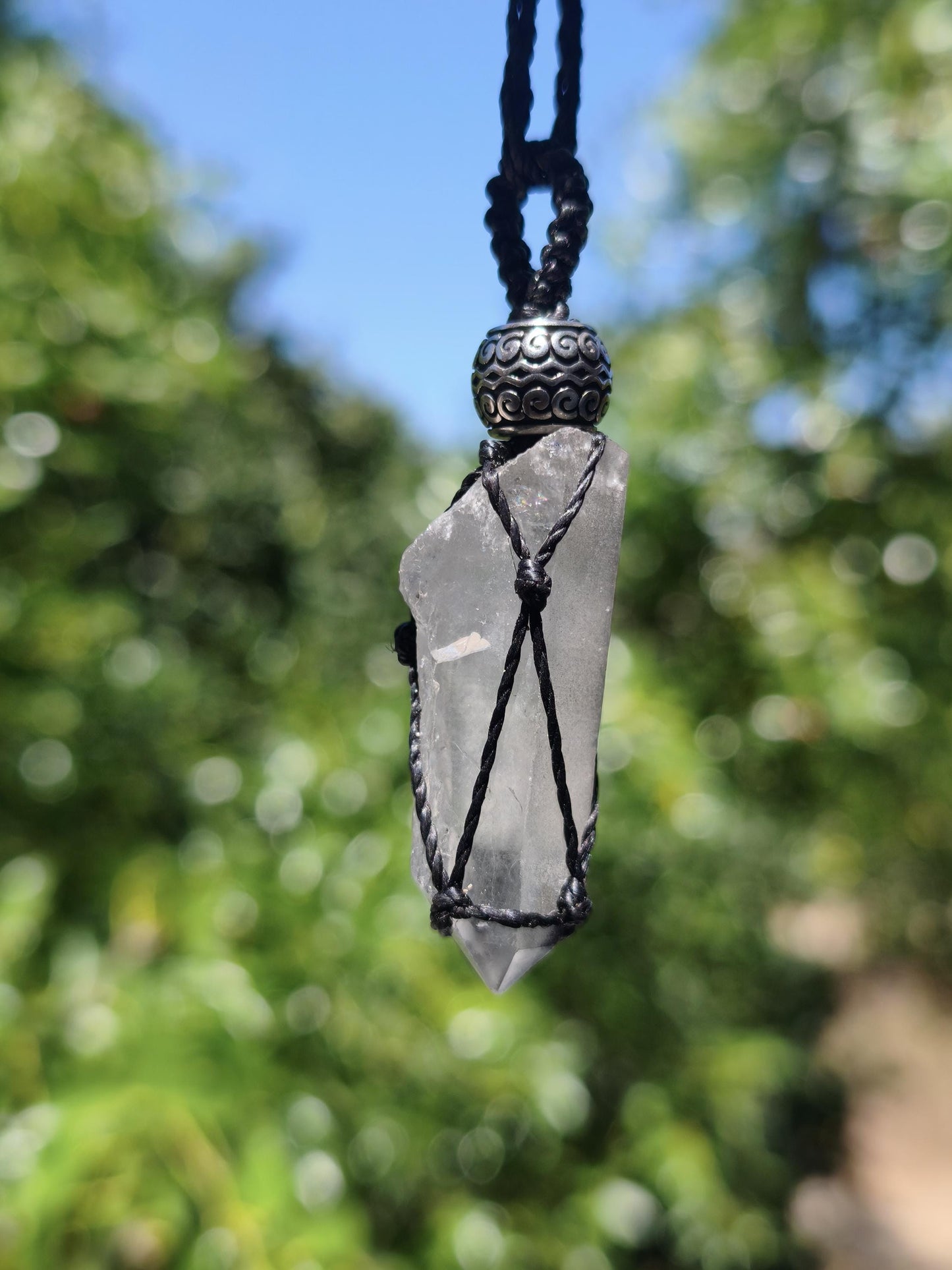Black Phantom Quarz ~ Makramee Edelstein Kette ~HIPPIE ~GOA ~Boho ~Ethno ~Nature ~Heilstein ~roh Mineral Rarität