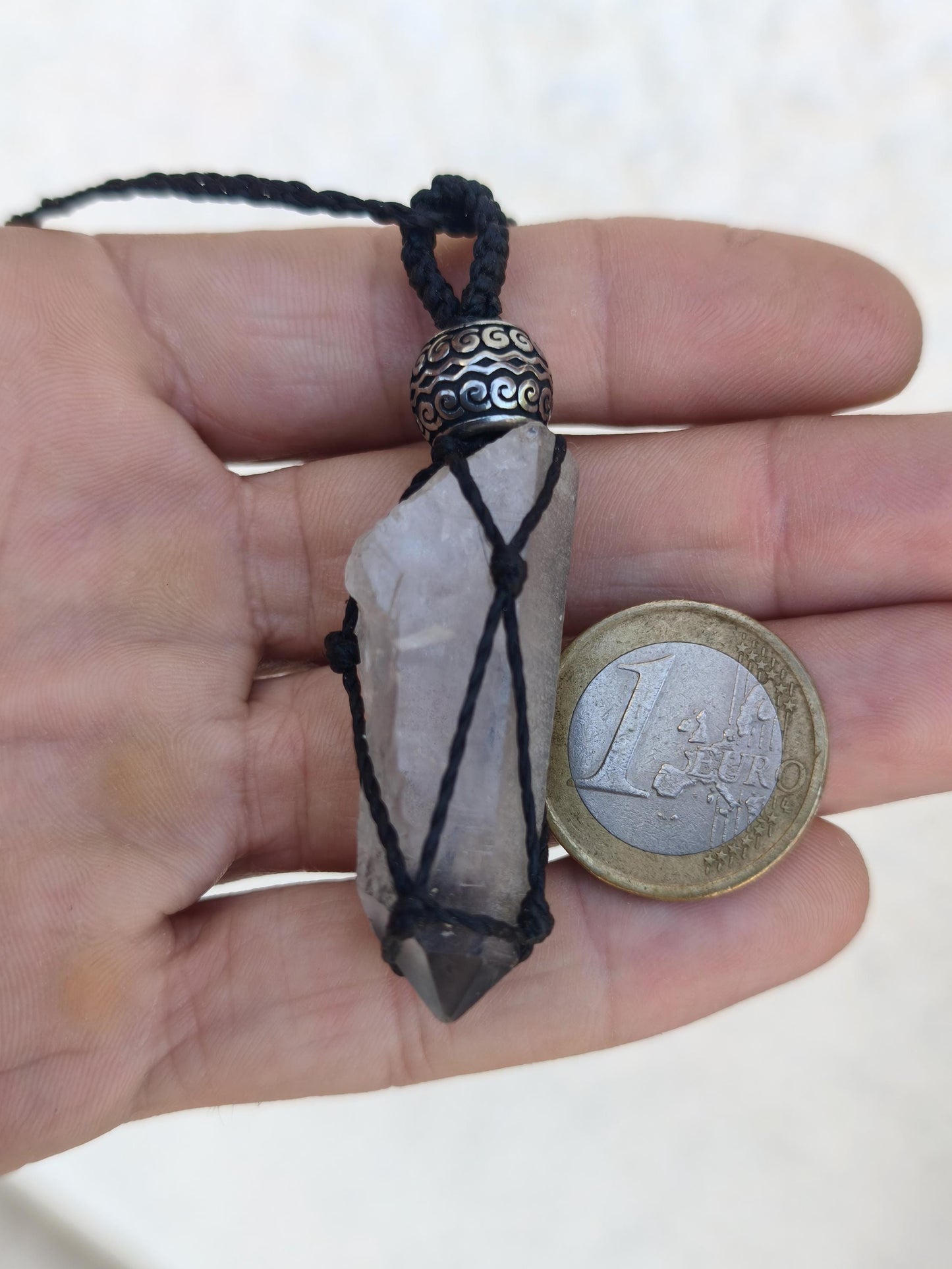 Black Phantom Quarz ~ Makramee Edelstein Kette ~HIPPIE ~GOA ~Boho ~Ethno ~Nature ~Heilstein ~roh Mineral Rarität