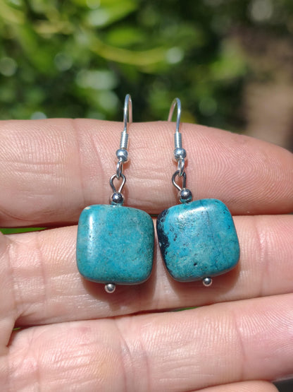 Variscite AAA ~ blaue Edelstein Ohrringe ~GOA ~Hippie ~Boho ~Ethno ~Nature ~Heilstein ~Natur ~Ohrhänger ~Edelstahl ~Rarität