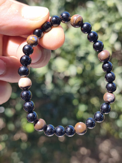 Boulder Opal + Turmalin schwarz (Schorl)- Edelstein Armband Stretch Perlen Geschenk Glück Mann Frau Kind Er Sie Freund Energie