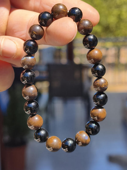 Boulder Opal + Turmalin schwarz (Schorl)- Edelstein Armband Stretch Perlen Geschenk Glück Mann Frau Kind Er Sie Freund Energie