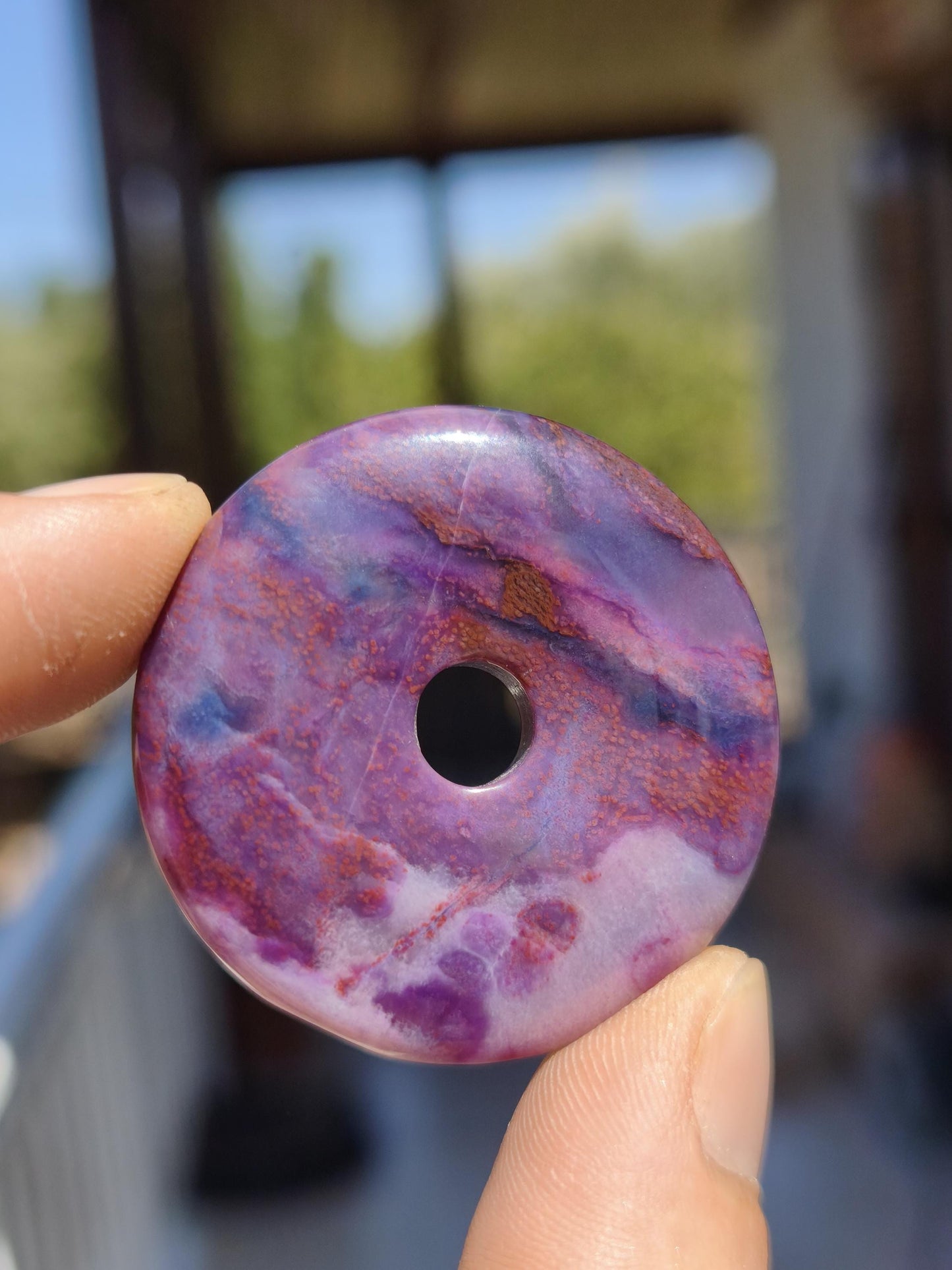 Sugilith Gel Richterit AAA Kette 90s Vintage Donut Edelstein Kristall Rarität Selten Sammler lila Anhänger rund Geschenk Mann Frau Er Sie