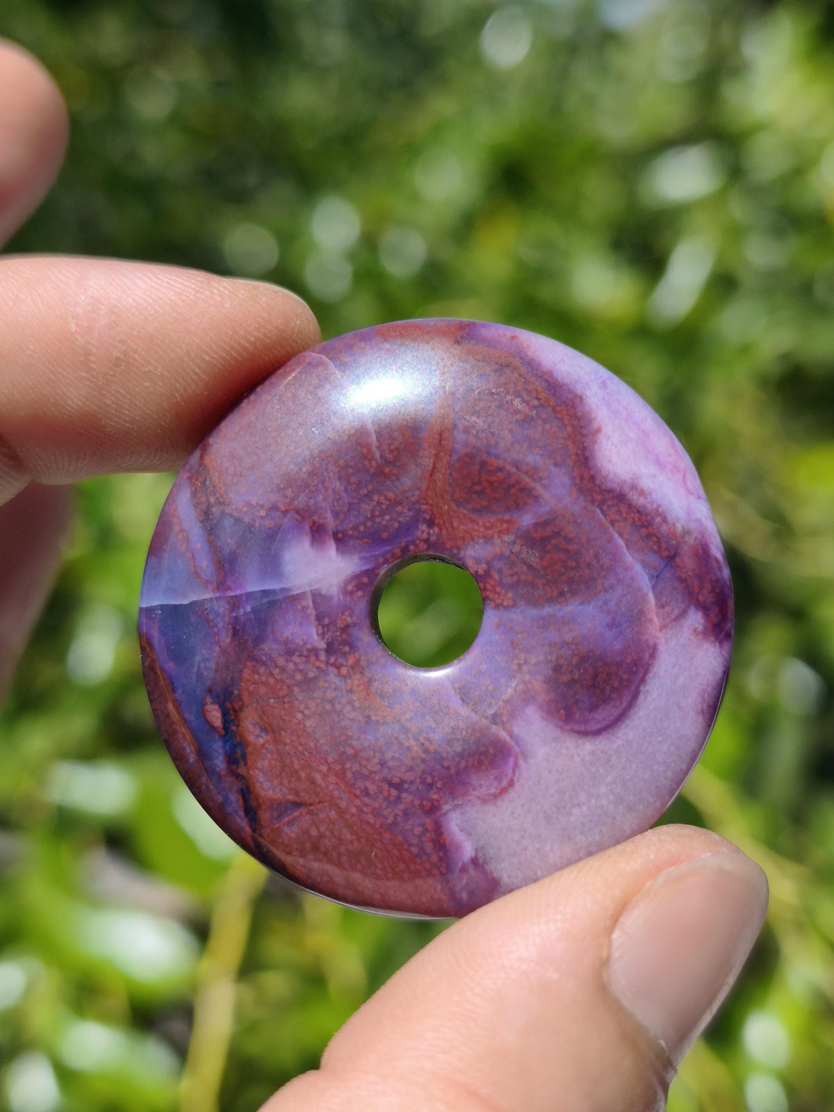 Sugilith Gel Richterit AAA Kette 90s Vintage Donut Edelstein Kristall Rarität Selten Sammler lila Anhänger rund Geschenk Mann Frau Er Sie