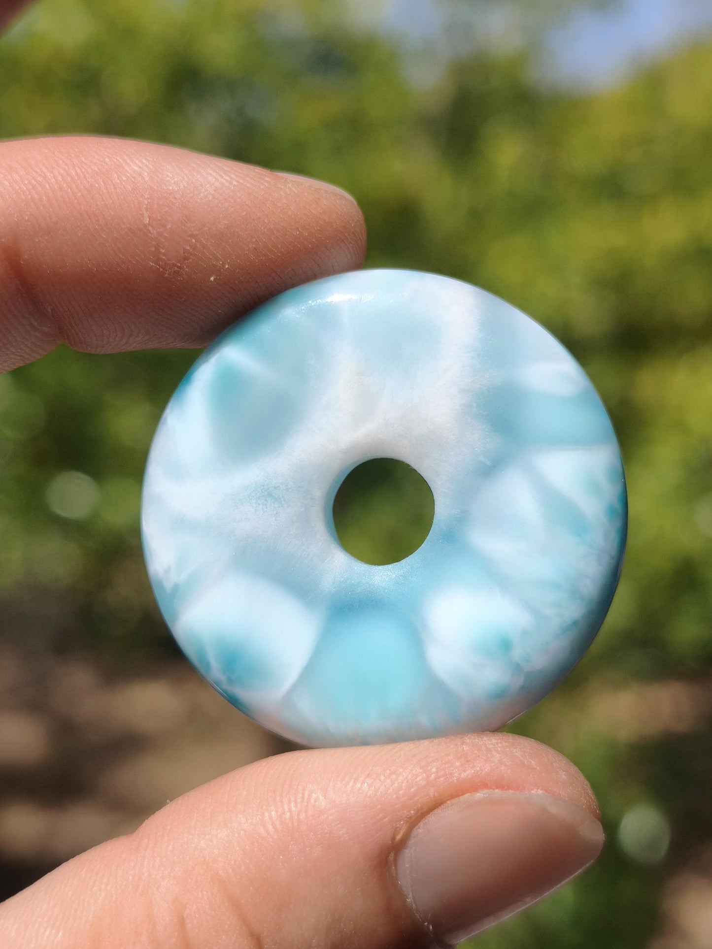 Larimar AAA Kette Donut Edelstein Sammler Rarität blau Meer Fraktale Muster Natur Frau Mann Geschenk Er Sie Besonders Rar Traumhaft Anhänger