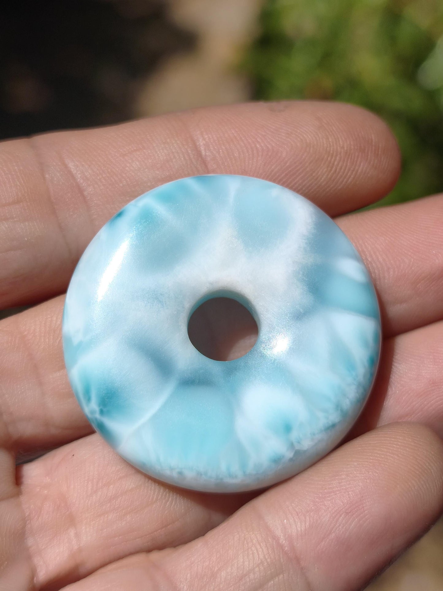 Larimar AAA Kette Donut Edelstein Sammler Rarität blau Meer Fraktale Muster Natur Frau Mann Geschenk Er Sie Besonders Rar Traumhaft Anhänger