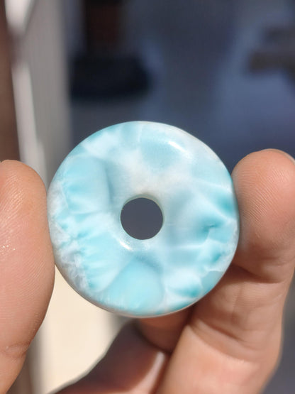 Larimar AAA Kette Donut Edelstein Sammler Rarität blau Meer Fraktale Muster Natur Frau Mann Geschenk Er Sie Besonders Rar Traumhaft Anhänger