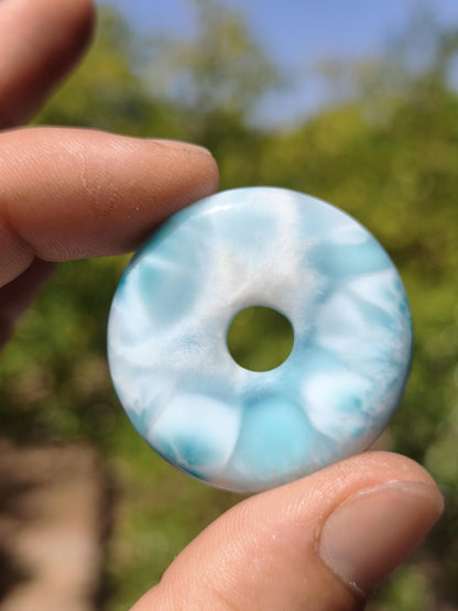 Larimar AAA Kette Donut Edelstein Sammler Rarität blau Meer Fraktale Muster Natur Frau Mann Geschenk Er Sie Besonders Rar Traumhaft Anhänger