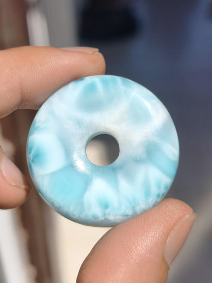 Larimar AAA Kette Donut Edelstein Sammler Rarität blau Meer Fraktale Muster Natur Frau Mann Geschenk Er Sie Besonders Rar Traumhaft Anhänger