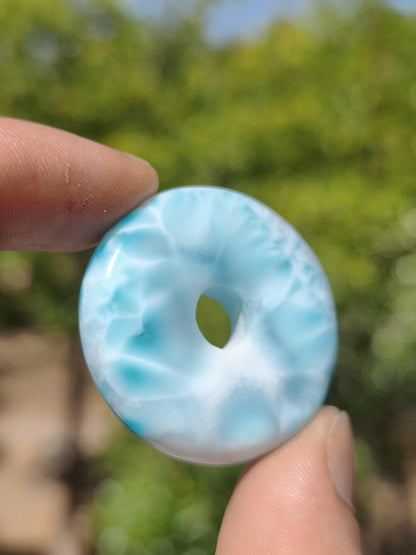 Larimar AAA Kette Donut Edelstein Sammler Rarität blau Meer Fraktale Muster Natur Frau Mann Geschenk Er Sie Besonders Rar Traumhaft Anhänger