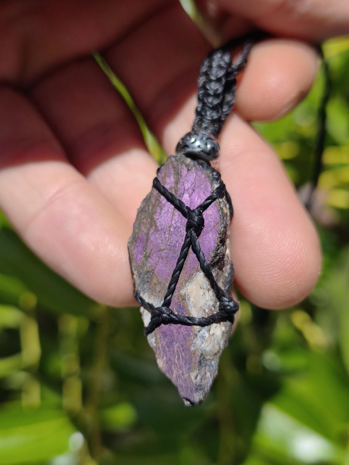 Purpurit ~ Makramee Edelstein Kette lila Natur HIPPIE GOA Boho Heilstein Kristalle Schmuck Anhänger Mann Frau Kind Geschenk Er Sie Schwester