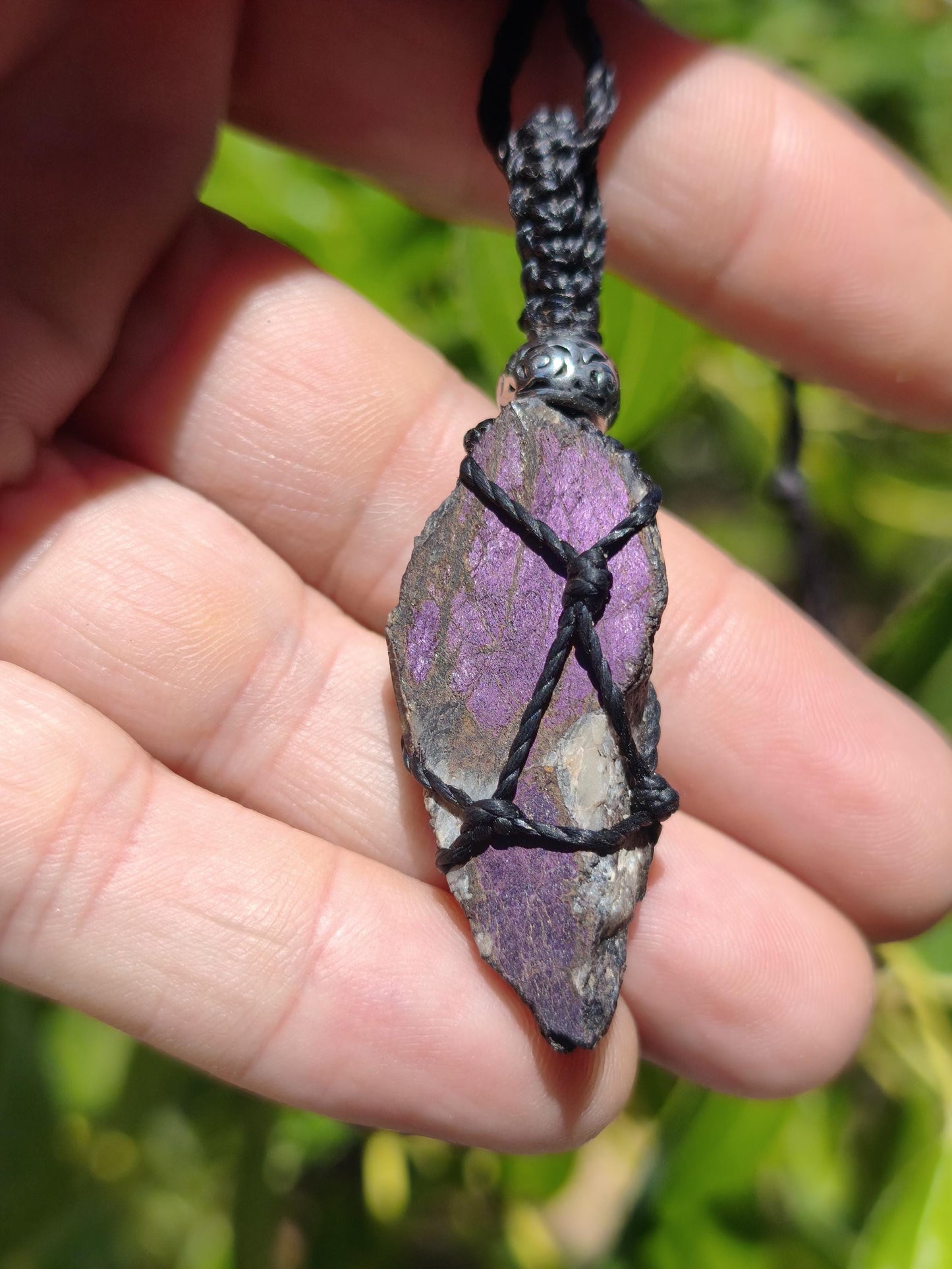 Purpurit ~ Makramee Edelstein Kette lila Natur HIPPIE GOA Boho Heilstein Kristalle Schmuck Anhänger Mann Frau Kind Geschenk Er Sie Schwester