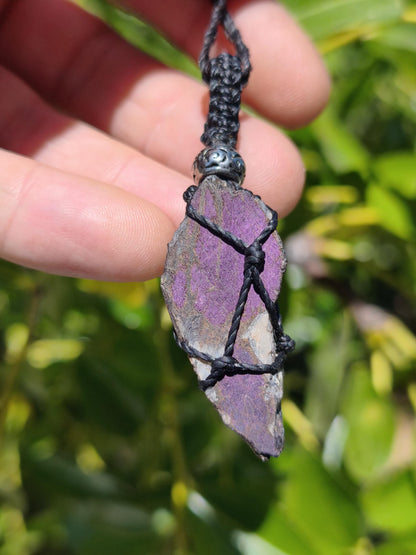 Purpurit ~ Makramee Edelstein Kette lila Natur HIPPIE GOA Boho Heilstein Kristalle Schmuck Anhänger Mann Frau Kind Geschenk Er Sie Schwester