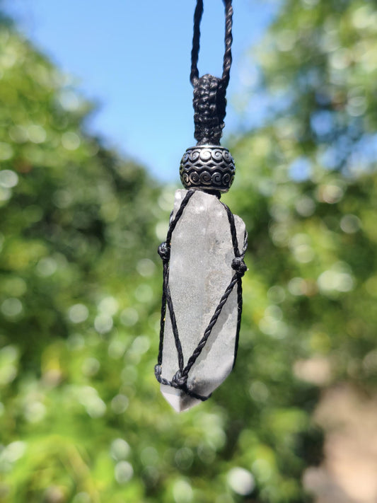 Black Phantom Quarz ~ Makramee Edelstein Kette ~HIPPIE ~GOA ~Boho ~Ethno ~Nature ~Heilstein ~roh Mineral Rarität