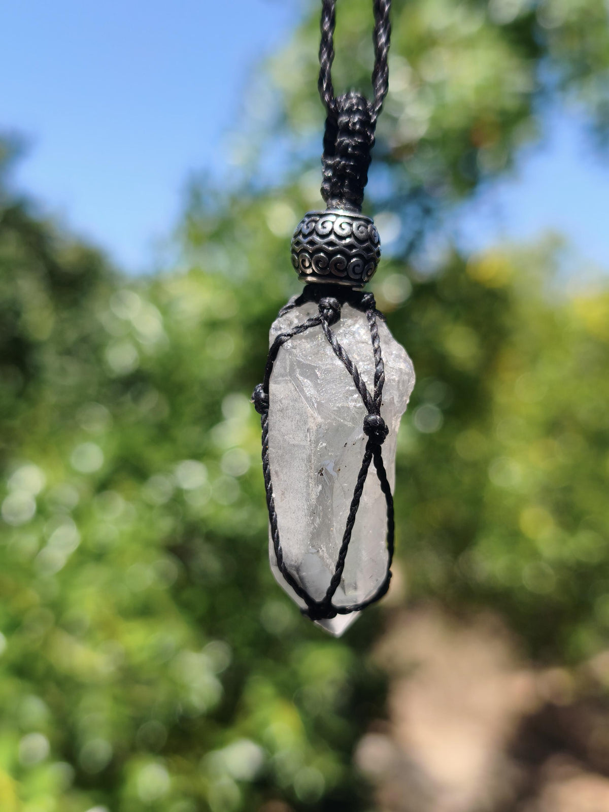 Black Phantom Quarz ~ Makramee Edelstein Kette ~HIPPIE ~GOA ~Boho ~Ethno ~Nature ~Heilstein ~roh Mineral Rarität