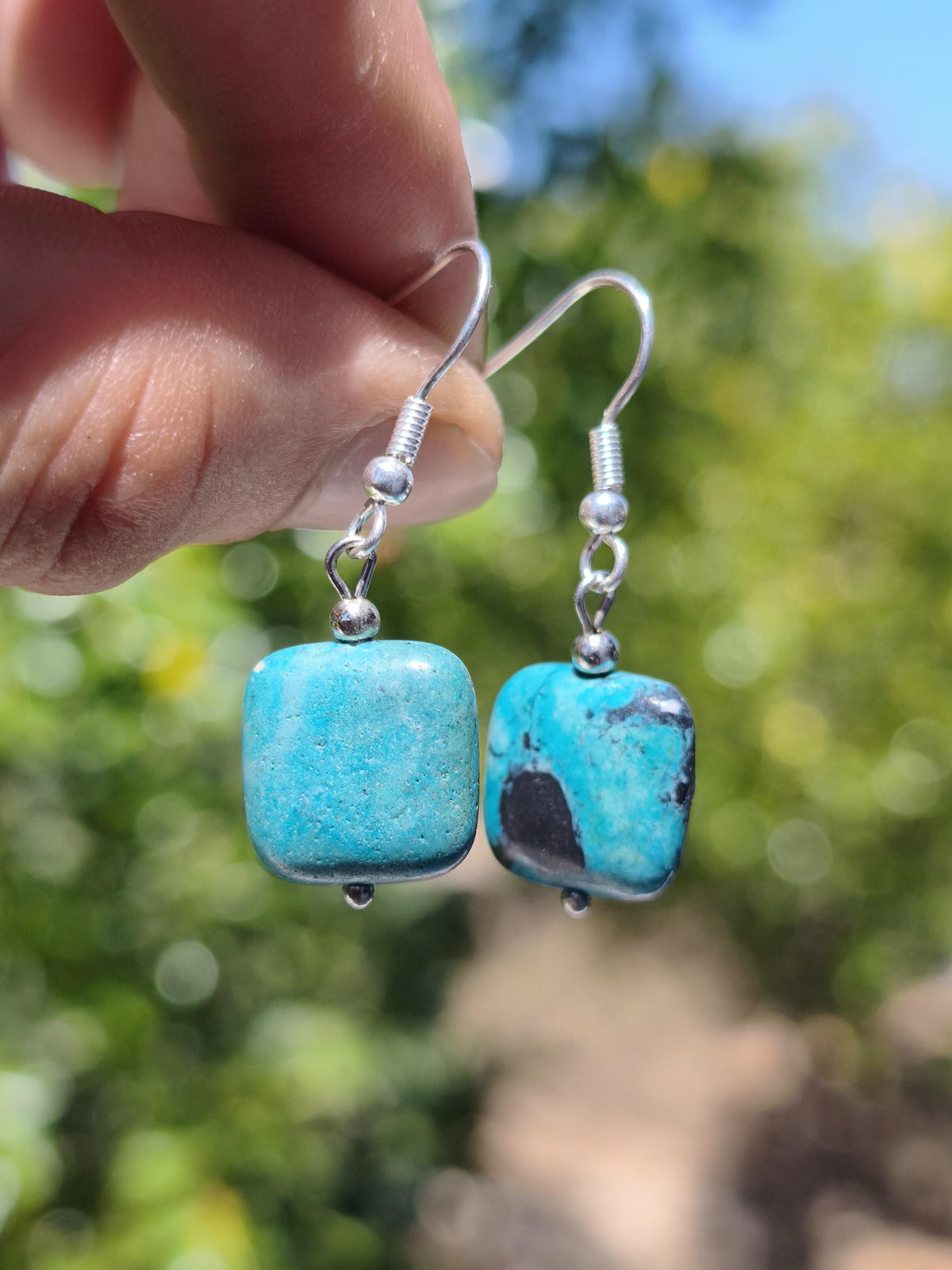 Variscite AAA ~ blaue Edelstein Ohrringe ~GOA ~Hippie ~Boho ~Ethno ~Nature ~Heilstein ~Natur ~Ohrhänger ~Edelstahl ~Rarität