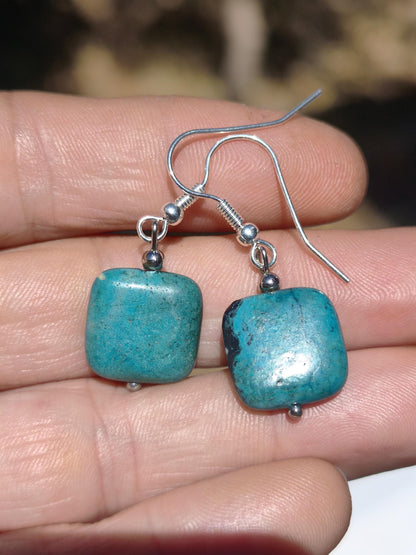 Variscite AAA ~ blaue Edelstein Ohrringe ~GOA ~Hippie ~Boho ~Ethno ~Nature ~Heilstein ~Natur ~Ohrhänger ~Edelstahl ~Rarität