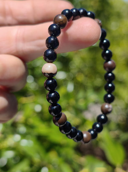 Boulder Opal + Turmalin schwarz (Schorl)- Edelstein Armband Stretch Perlen Geschenk Glück Mann Frau Kind Er Sie Freund Energie