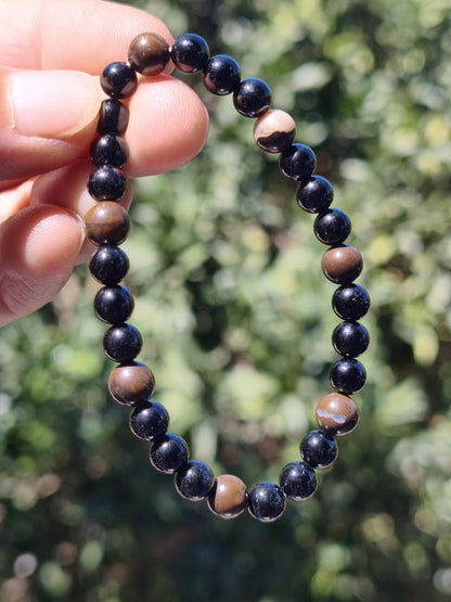 Boulder Opal + Turmalin schwarz (Schorl)- Edelstein Armband Stretch Perlen Geschenk Glück Mann Frau Kind Er Sie Freund Energie