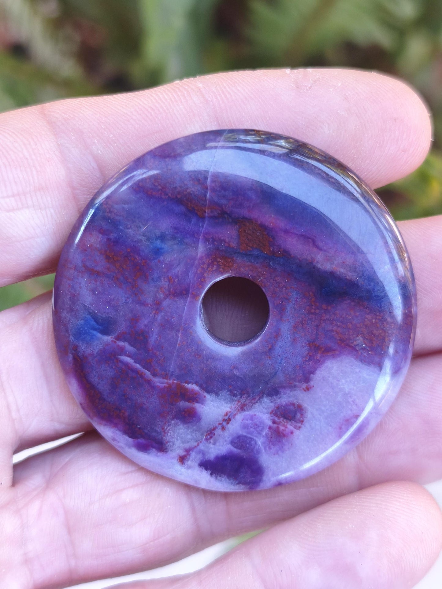 Sugilith Gel Richterit AAA Kette 90s Vintage Donut Edelstein Kristall Rarität Selten Sammler lila Anhänger rund Geschenk Mann Frau Er Sie