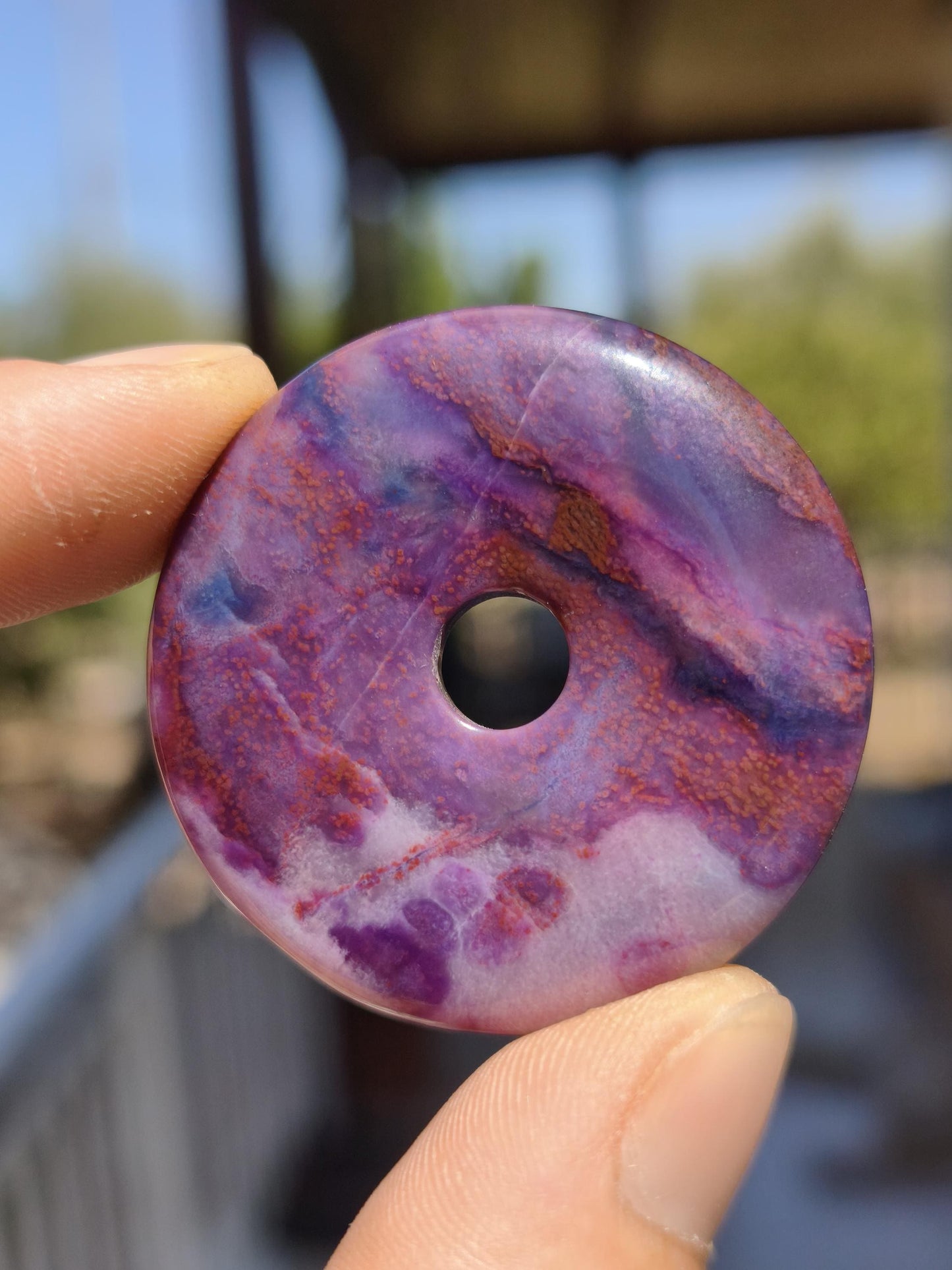 Sugilith Gel Richterit AAA Kette 90s Vintage Donut Edelstein Kristall Rarität Selten Sammler lila Anhänger rund Geschenk Mann Frau Er Sie