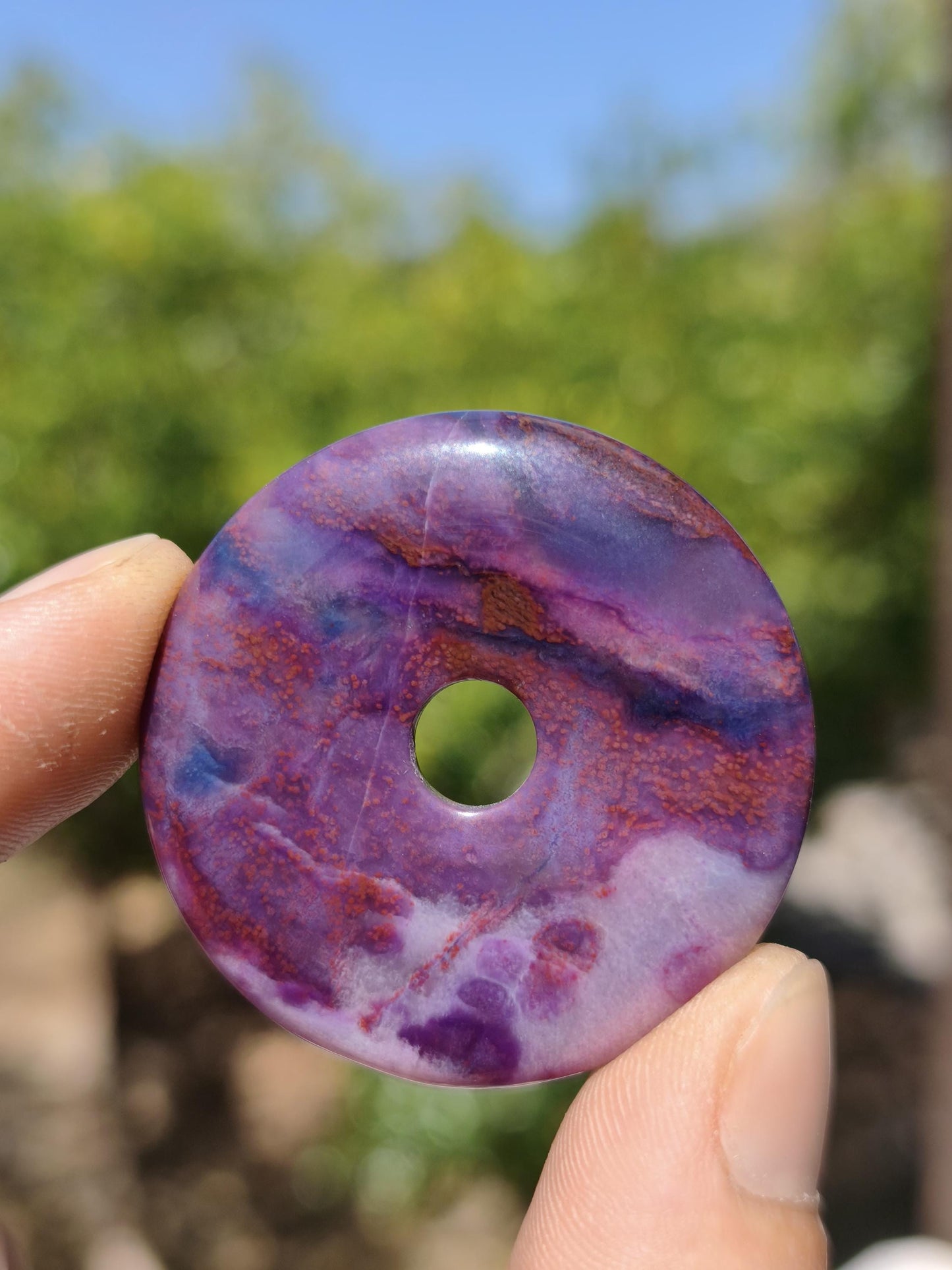 Sugilith Gel Richterit AAA Kette 90s Vintage Donut Edelstein Kristall Rarität Selten Sammler lila Anhänger rund Geschenk Mann Frau Er Sie
