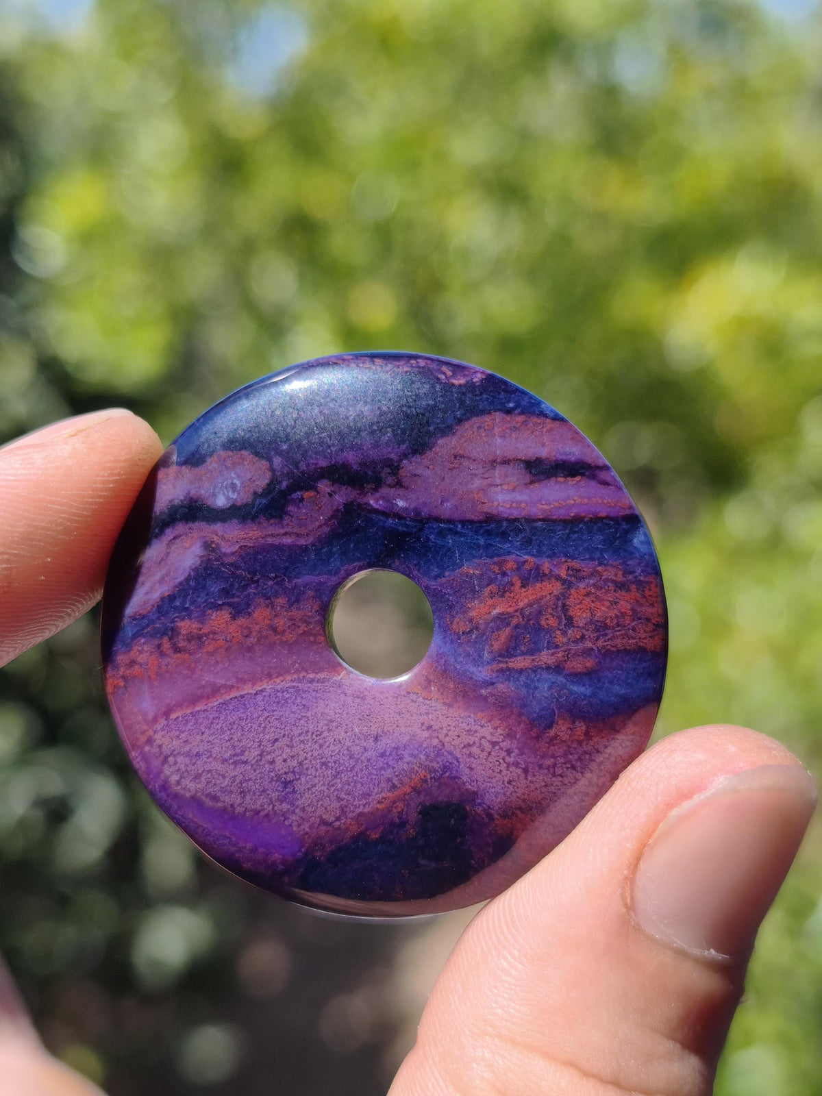 Sugilith Richterit AAA Kette 90s Vintage Donut Edelstein Kristall Rarität Selten Sammler lila Anhänger rund Geschenk Mann Frau Er Sie Rare