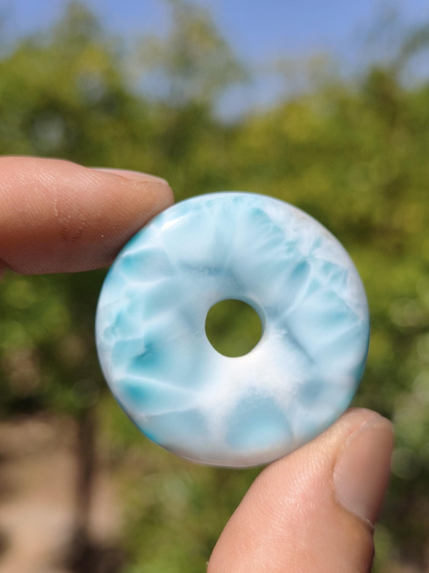 Larimar AAA Kette Donut Edelstein Sammler Rarität blau Meer Fraktale Muster Natur Frau Mann Geschenk Er Sie Besonders Rar Traumhaft Anhänger