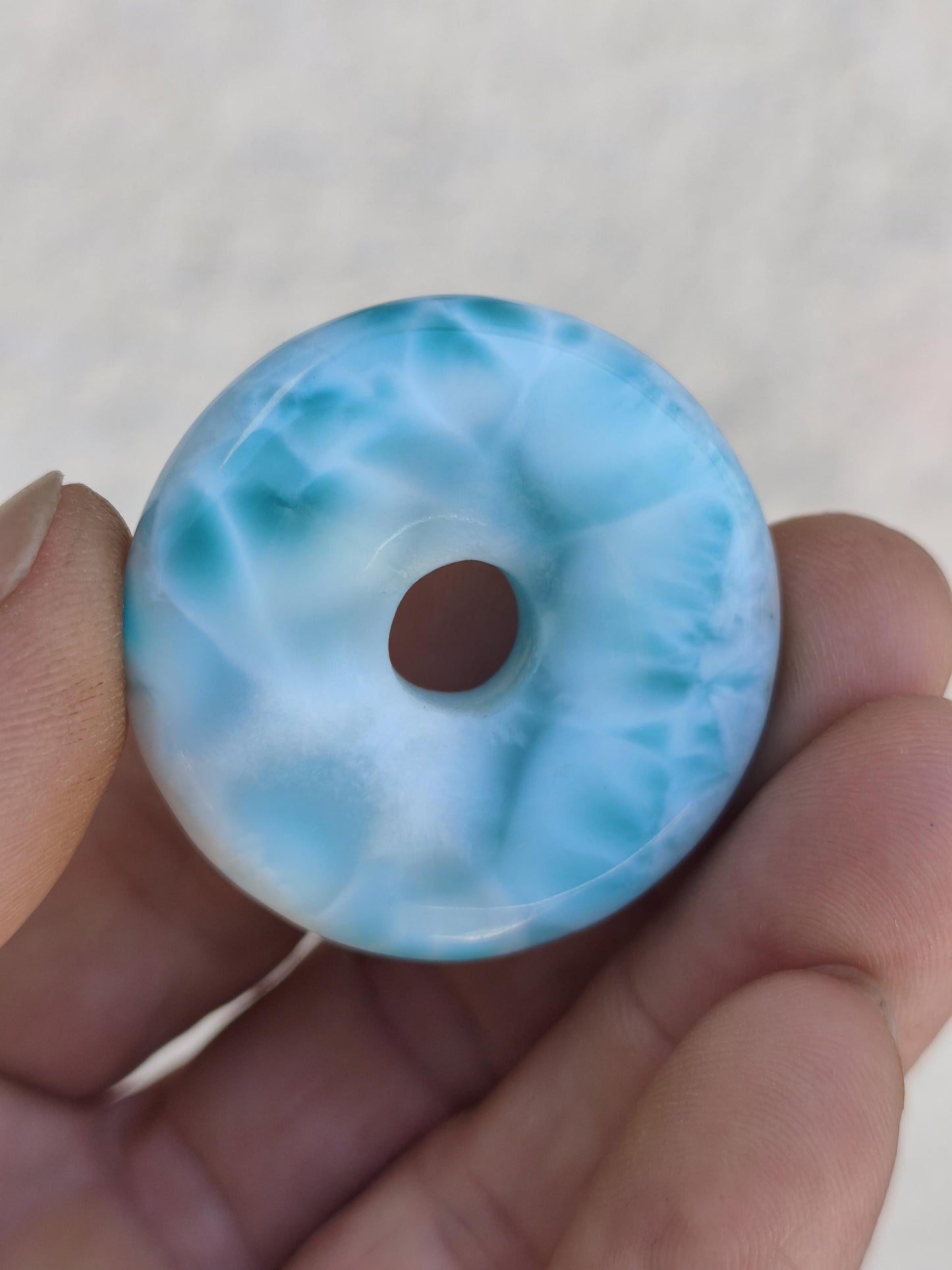 Larimar AAA Kette Donut Edelstein Sammler Rarität blau Meer Fraktale Muster Natur Frau Mann Geschenk Er Sie Besonders Rar Traumhaft Anhänger