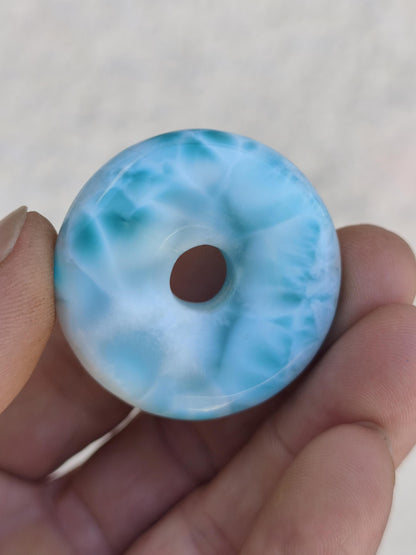 Larimar AAA Kette Donut Edelstein Sammler Rarität blau Meer Fraktale Muster Natur Frau Mann Geschenk Er Sie Besonders Rar Traumhaft Anhänger