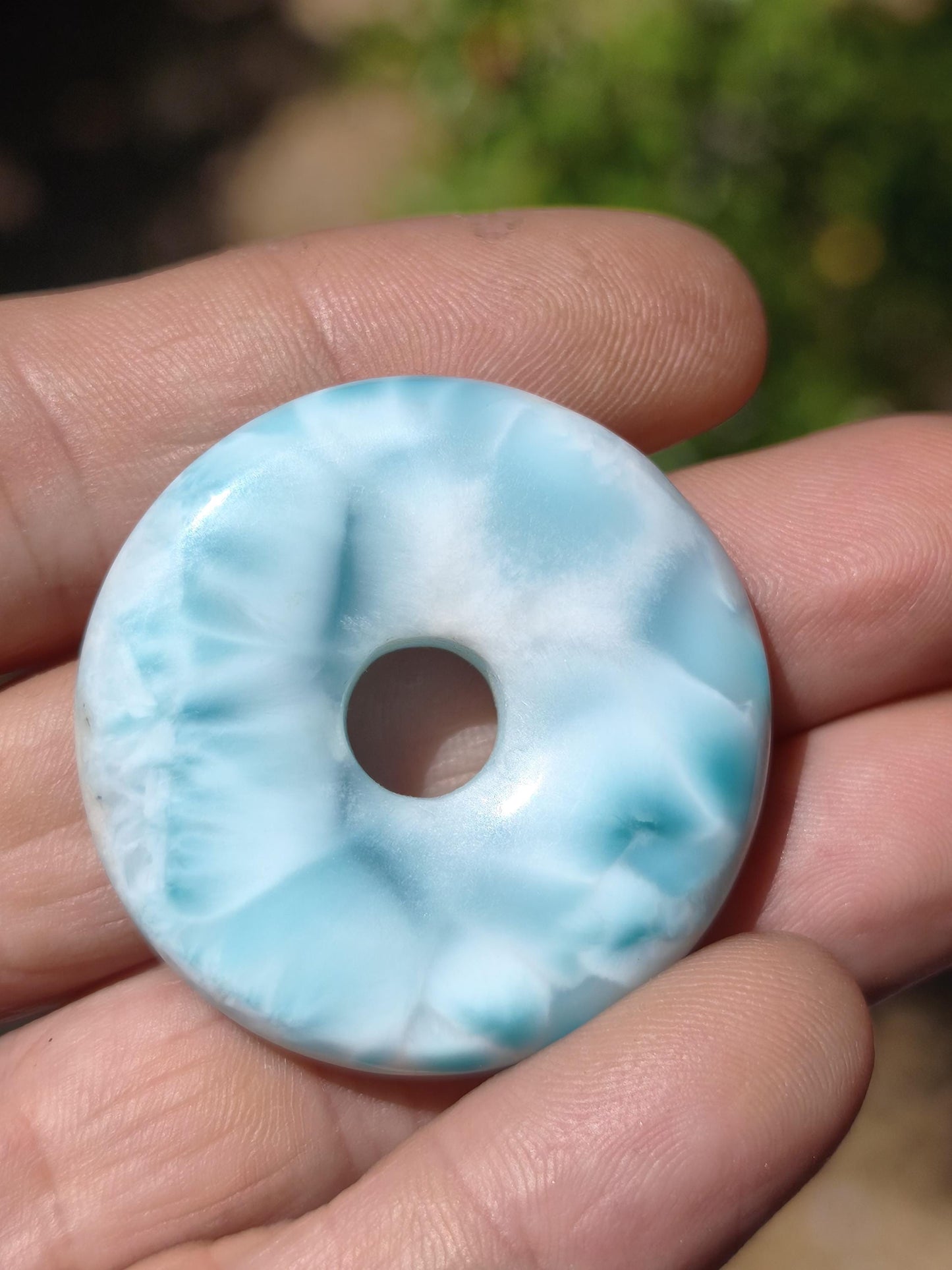 Larimar AAA Kette Donut Edelstein Sammler Rarität blau Meer Fraktale Muster Natur Frau Mann Geschenk Er Sie Besonders Rar Traumhaft Anhänger