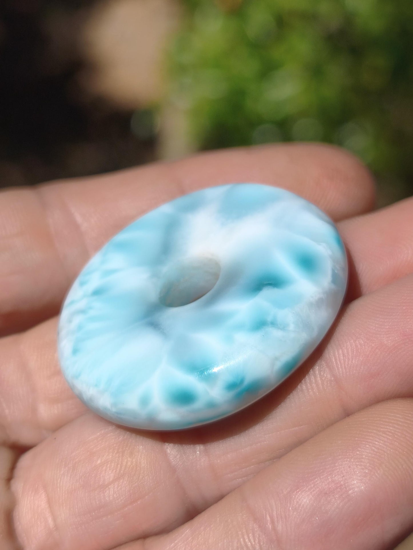Larimar AAA Kette Donut Edelstein Sammler Rarität blau Meer Fraktale Muster Natur Frau Mann Geschenk Er Sie Besonders Rar Traumhaft Anhänger