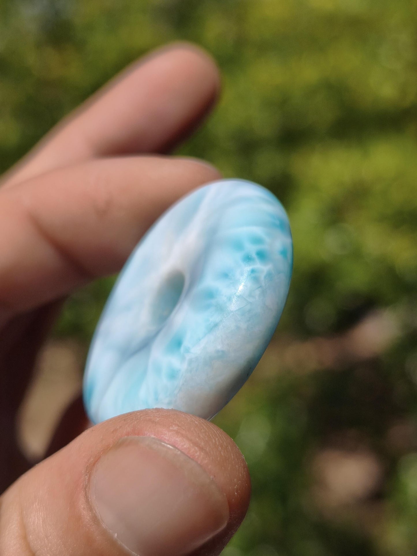 Larimar AAA Kette Donut Edelstein Sammler Rarität blau Meer Fraktale Muster Natur Frau Mann Geschenk Er Sie Besonders Rar Traumhaft Anhänger
