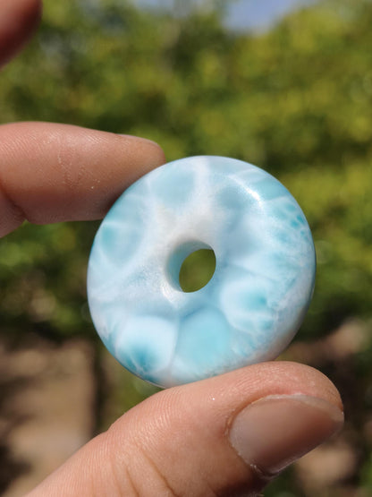 Larimar AAA Kette Donut Edelstein Sammler Rarität blau Meer Fraktale Muster Natur Frau Mann Geschenk Er Sie Besonders Rar Traumhaft Anhänger