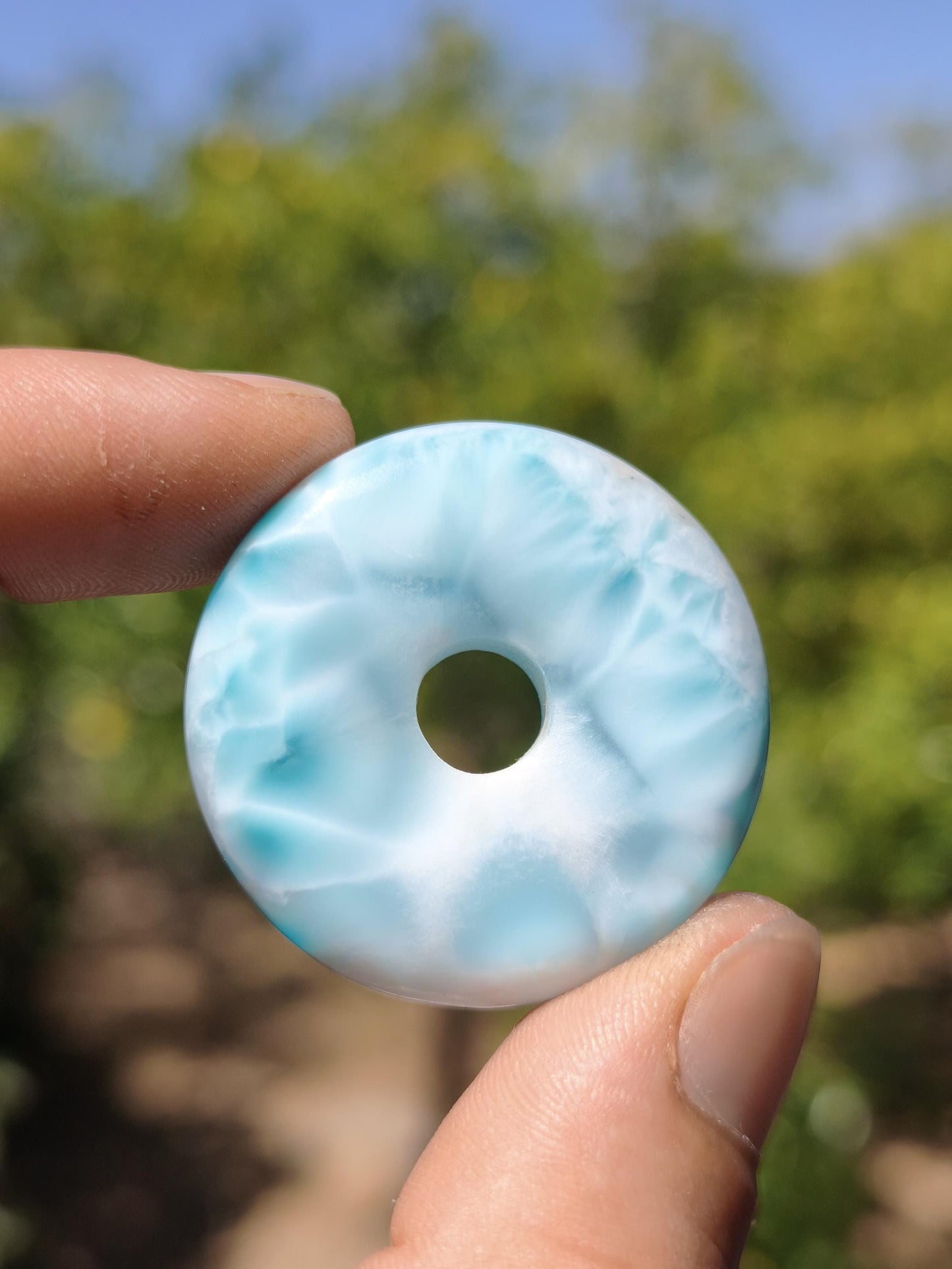 Larimar AAA Kette Donut Edelstein Sammler Rarität blau Meer Fraktale Muster Natur Frau Mann Geschenk Er Sie Besonders Rar Traumhaft Anhänger