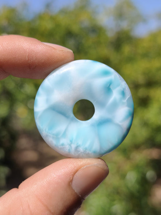 Larimar AAA Kette Donut Edelstein Sammler Rarität blau Meer Fraktale Muster Natur Frau Mann Geschenk Er Sie Besonders Rar Traumhaft Anhänger