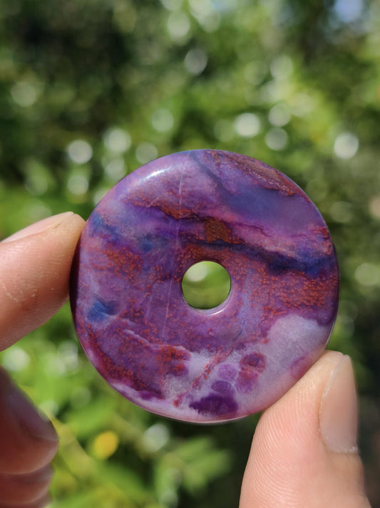 Sugilith Gel Richterit AAA Kette 90s Vintage Donut Edelstein Kristall Rarität Selten Sammler lila Anhänger rund Geschenk Mann Frau Er Sie