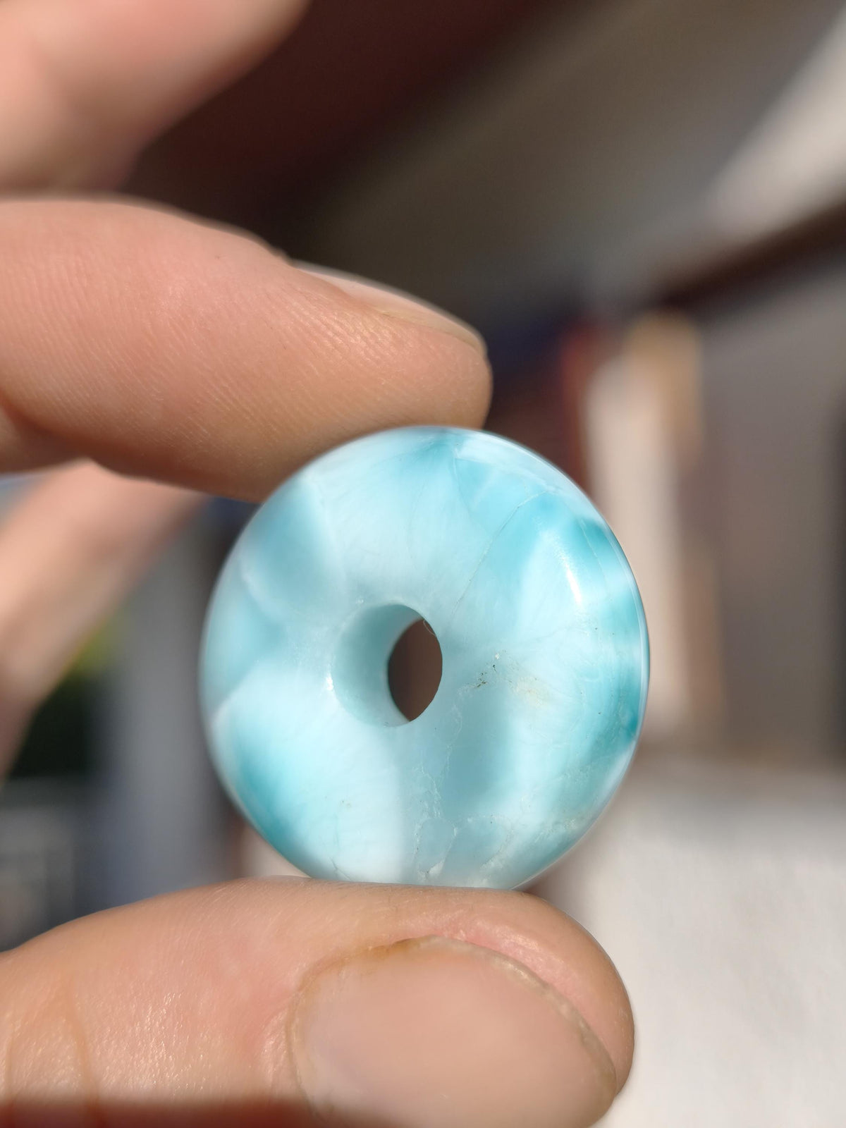 AAA Larimar Schutz Donut Edelstein Kette blau Heilstein Rarität Natur Frau Geschenk Mann Frau Er Sie Energie Kraft Glück