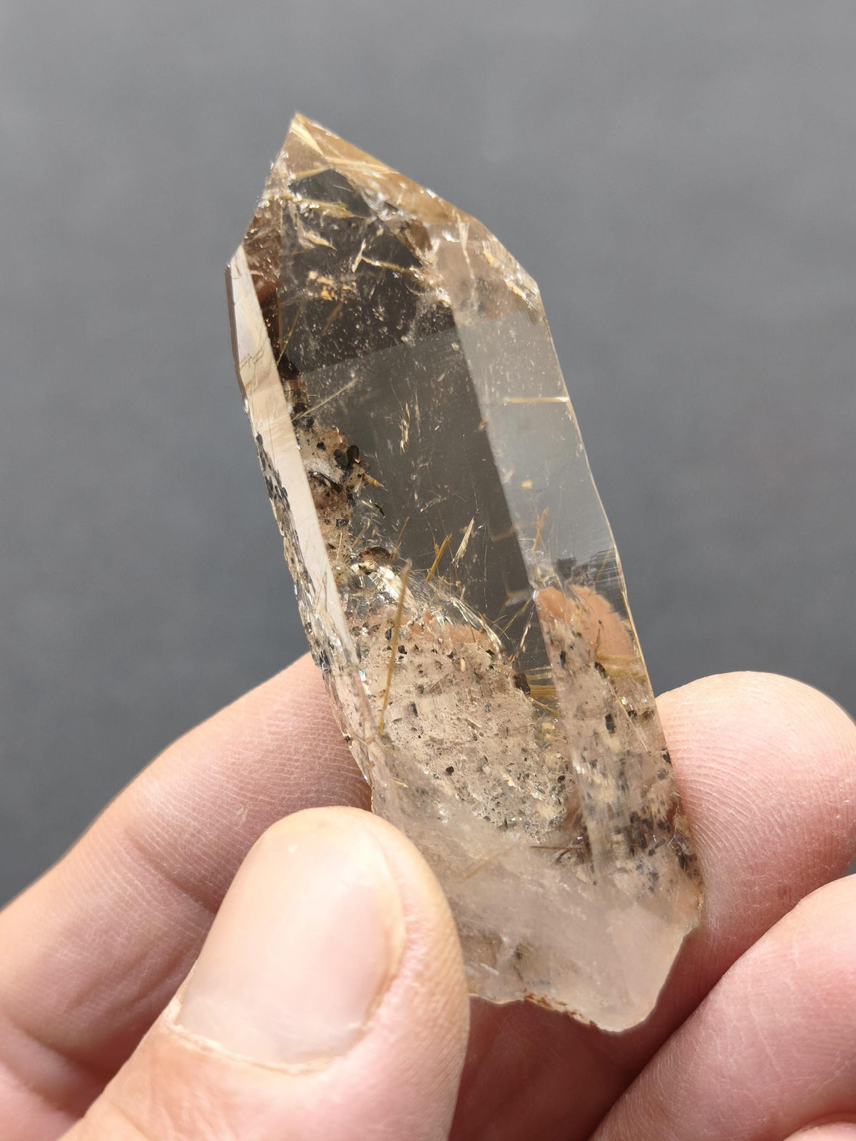 Rauchquarz mit Rutil gold roh Sammler Stufe Kristall Rarität ~ Edelstein Deko Heilstein Mineral Kollektion Energie Natur