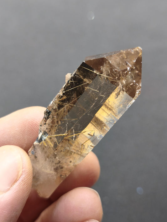 Rauchquarz mit Rutil gold roh Sammler Stufe Kristall Rarität ~ Edelstein Deko Heilstein Mineral Kollektion Energie Natur